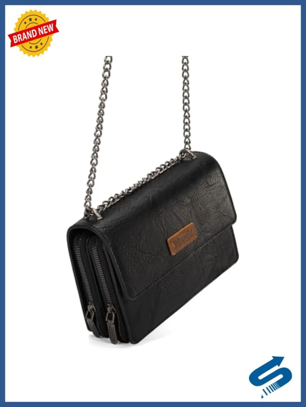 Vegan Leather Flap Crossbody Purse with Chain Strap